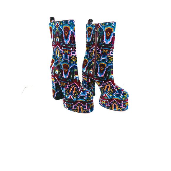 Christian Louboutin Izamayaz Black Velvet 130mm Platform Boots IT 40 Retro - Picture 11 of 11